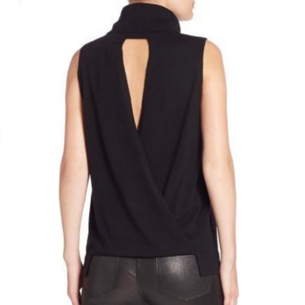 BCBGMaxAzria Kalis Black Cowl Neck Turtleneck Sleeveless Knit Open Back Sweater